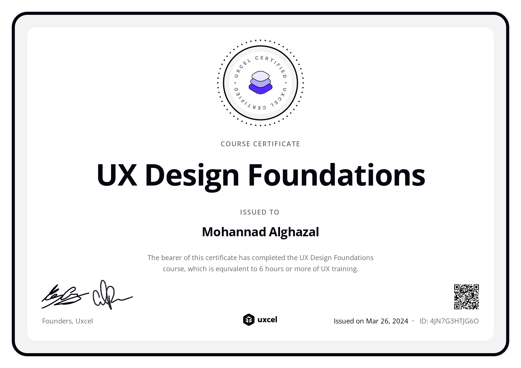 Mohannad Alghazal's certificate